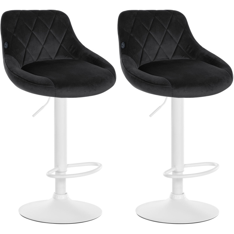 Lot de 2 tabourets de bar en velours Lazio, blanc et noir
