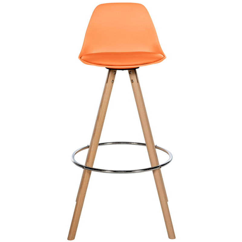 Tabouret de bar Corbin rond en cuir artificiel orange nature