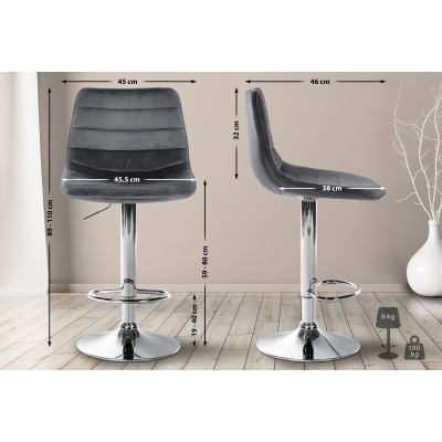 Tabouret de bar Lex velours chrome