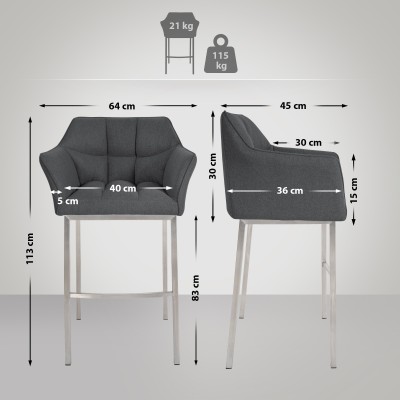 Tabouret de bar Damaso E feutre avec structure 4 pieds