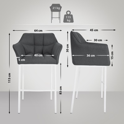 Tabouret de bar Damaso W feutre avec structure à 4 pieds