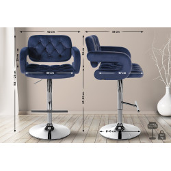 Tabouret de bar Dublin en velours bleu chromé