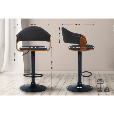 Tabouret de bar Nilse tissu noir