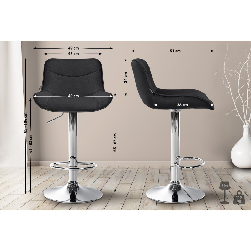 Tabouret de bar Vonore tissu chrome noir