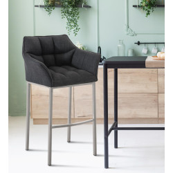Tabouret de bar Damaso E en tissu avec structure à 4 pieds gris foncé