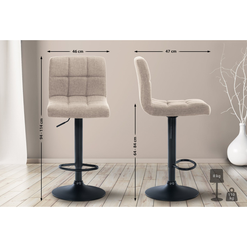 Lot de 2 tabourets de bar Calma tissu noir crème