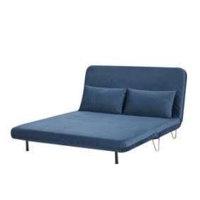 Banquette convertible 2 places - Velours Bleu pieds dorÈ - Style scandinave - L 130 x P 90 x H 81 cm - DEPLO