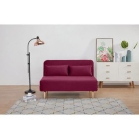 Banquette BZ 2 places - Style scandinave - Velours rose foncÈ - L 130 x P 90 x 81 cm - DEPLO