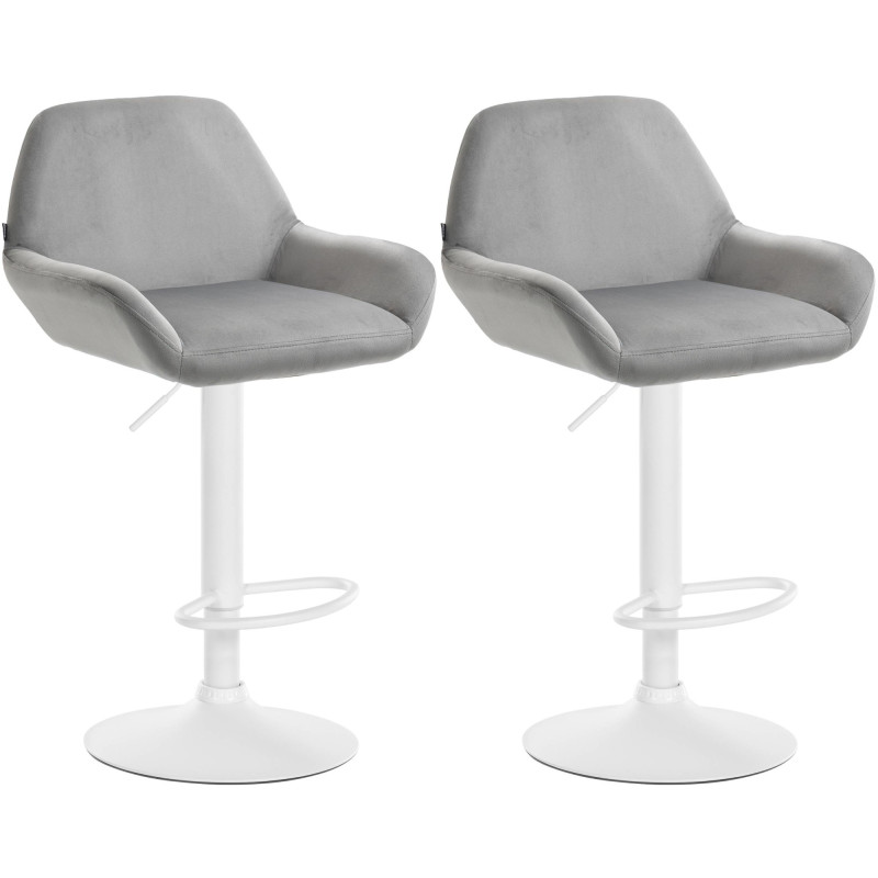 Lot de 2 tabourets de bar Braga velours blanc gris