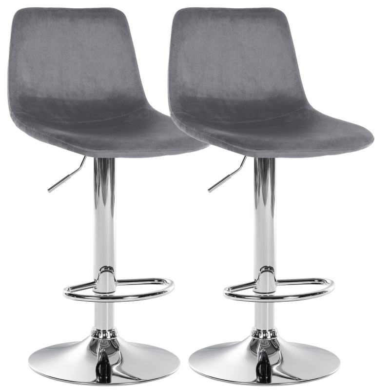 Lot de 2 tabourets de bar Divo velours chrome gris foncé