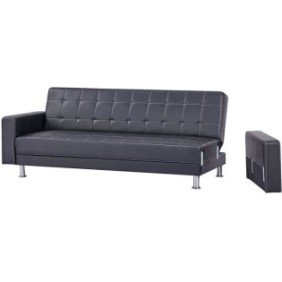 CanapÈ Droit Clic clac convertible 3 places IVANA - PU Noir - Style contemporain - L 208 x P 86 x H 80 cm