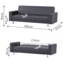 CanapÈ Droit Clic clac convertible 3 places IVANA - PU Noir - Style contemporain - L 208 x P 86 x H 80 cm