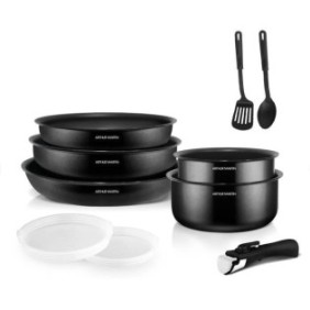 Batterie de cuisine 10 pieces Arthur Martin - Aluminium - Tous feux sauf induction - Noir