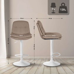 Tabouret de bar Laurel tissu blanc taupe