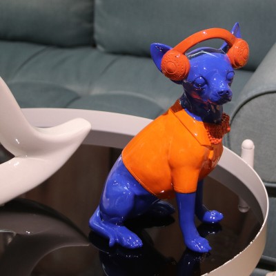 Figurine Décorative Alexandra House Living Bleu Orange Plastique Chien Casque 14 x 26 x 18 cm