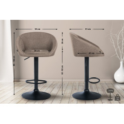 Tabouret de bar Davie tissu noir taupe
