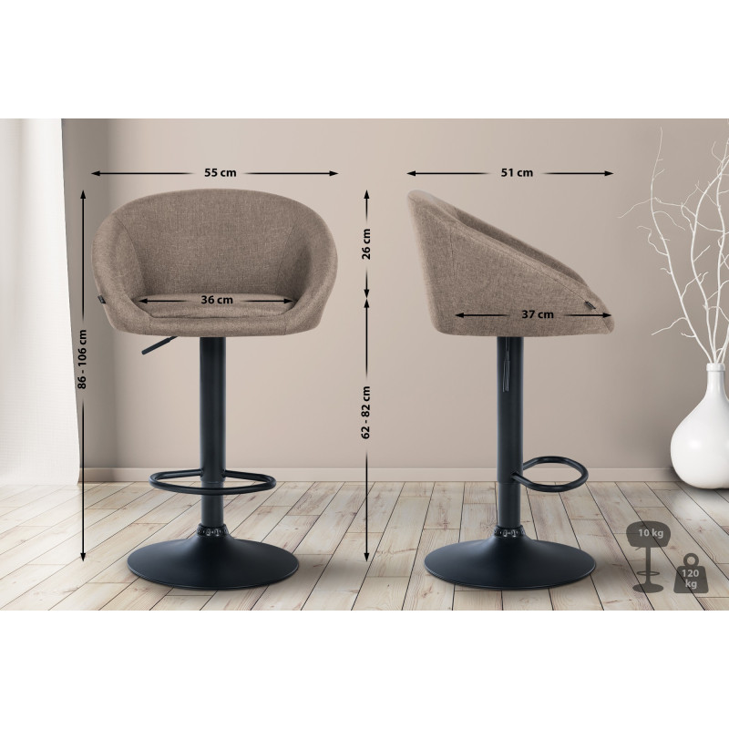 Tabouret de bar Davie tissu noir taupe