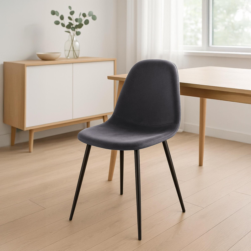 Chaise de salle à manger Napier, velours, gris foncé