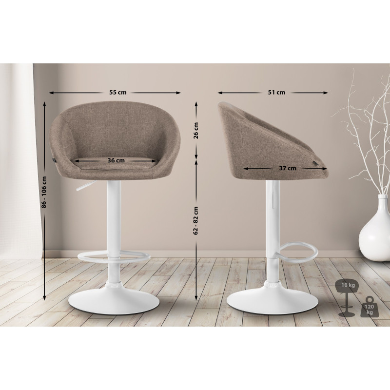 Tabouret de bar Davie tissu blanc taupe
