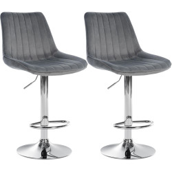 Lot de 2 tabourets de bar Toni velours chrome gris foncé