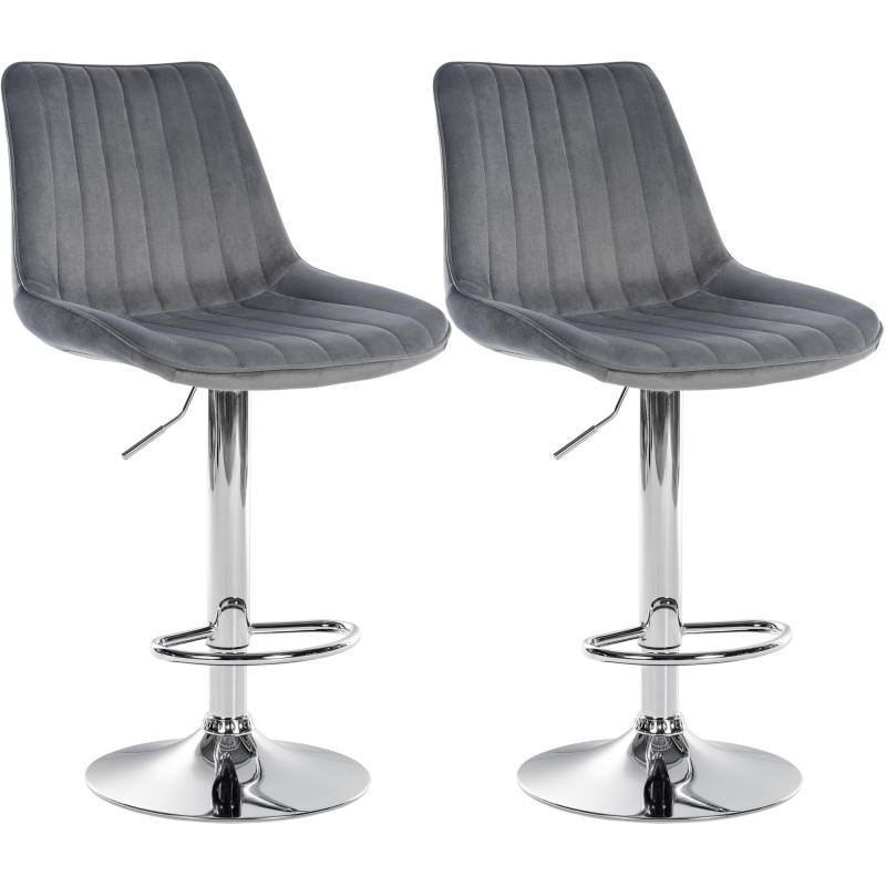 Lot de 2 tabourets de bar Toni velours chrome gris foncé