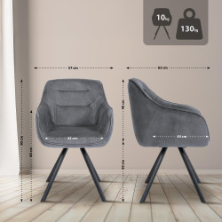 Fauteuil Russell, velours, gris foncé