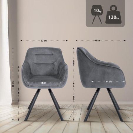 Fauteuil Russell, velours, gris foncé