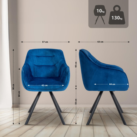 Fauteuil Russell, velours, bleu