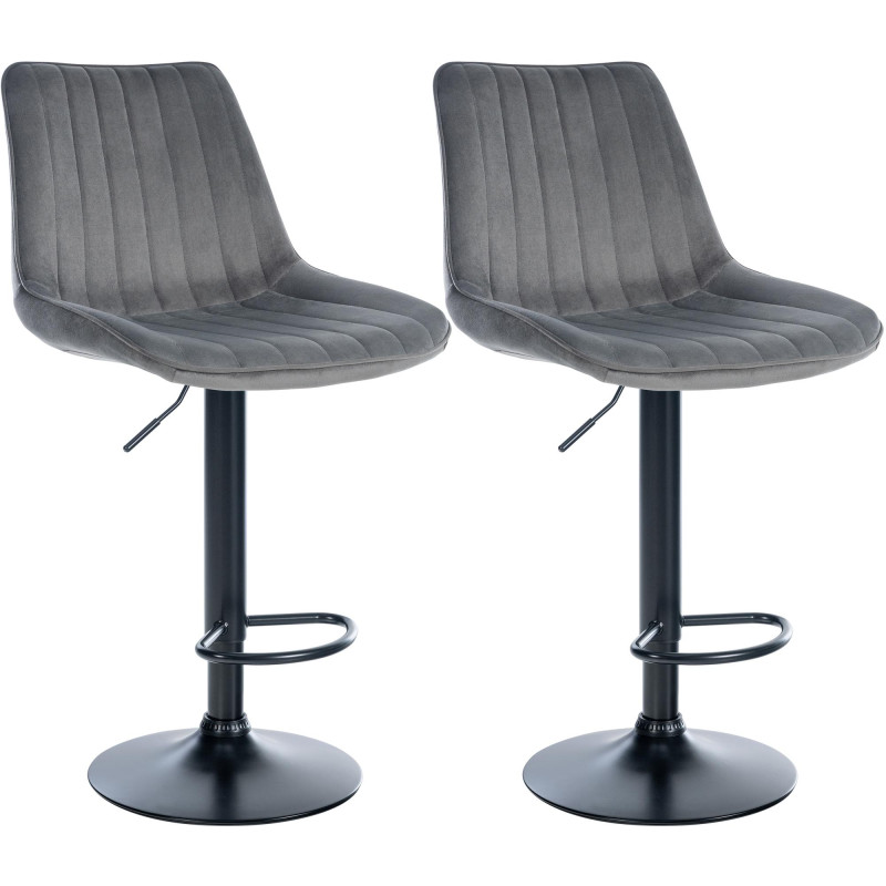 Lot de 2 tabourets de bar Toni velours noir gris foncé