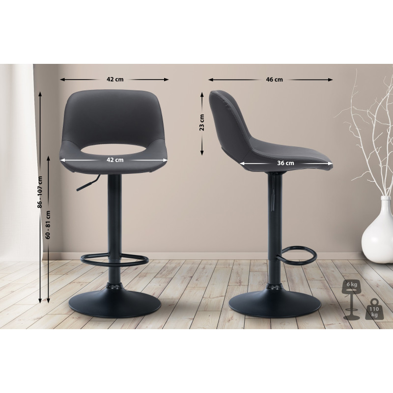 Tabouret de bar Camden, similicuir noir