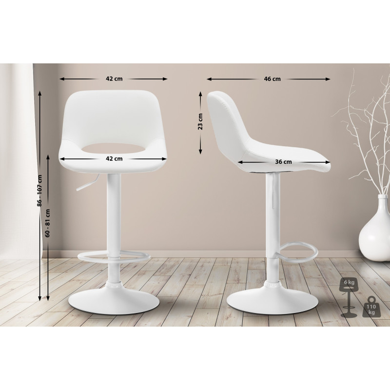 Tabouret de bar Camden, similicuir blanc