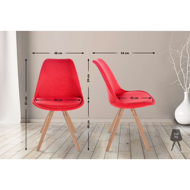 Chaise Sofia, ronde, tissu rouge