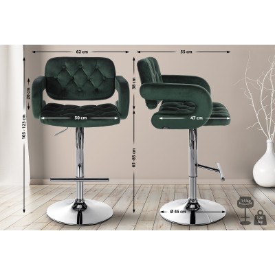 Tabouret de bar Dublin velours chrome