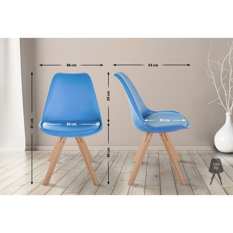 Fauteuil Sofia, similicuir, carré, bleu clair