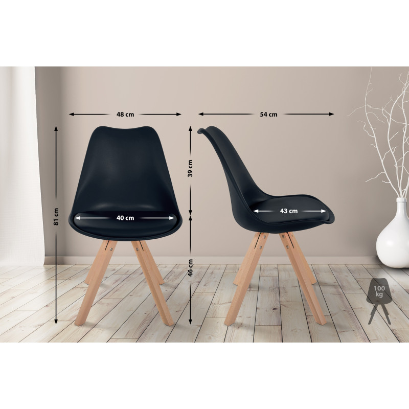 Chaise Sofia, en plastique, carrée, noire