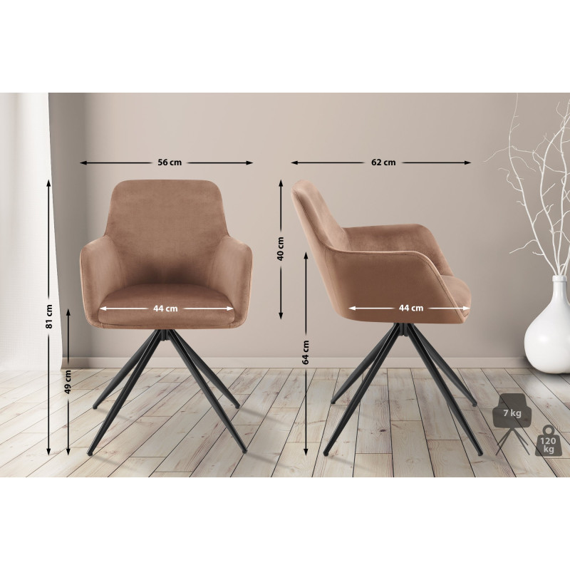 Chaise de salle à manger Olema en velours marron