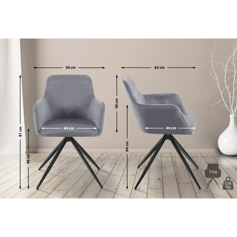 Chaise de salle à manger Olema en velours gris foncé