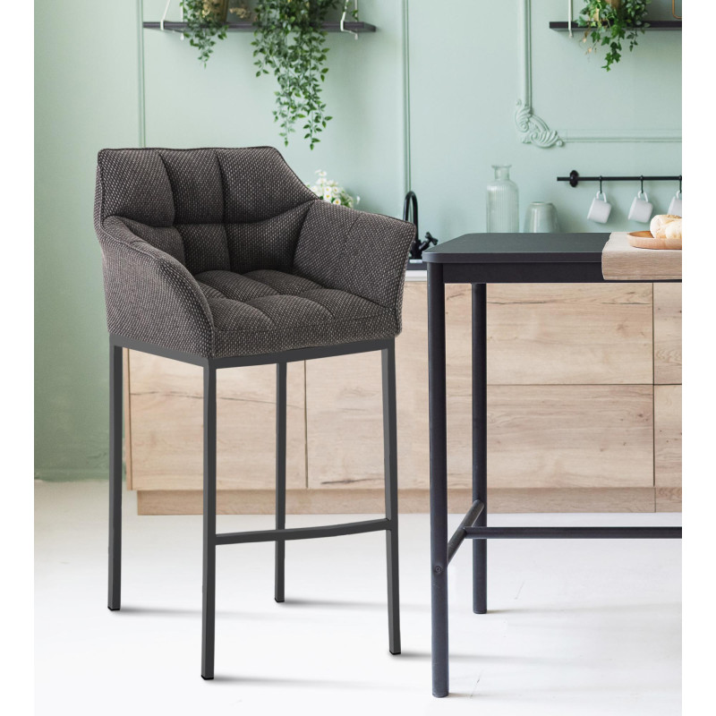 Tabouret de bar en tissu Damaso B avec structure à 4 pieds gris titane