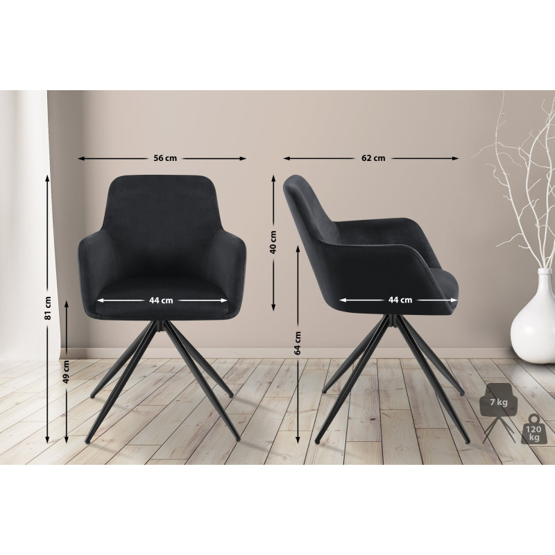 Chaise de salle à manger Olema en velours noir