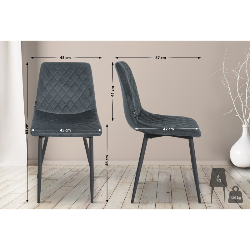 Chaise Telde, velours, gris foncé