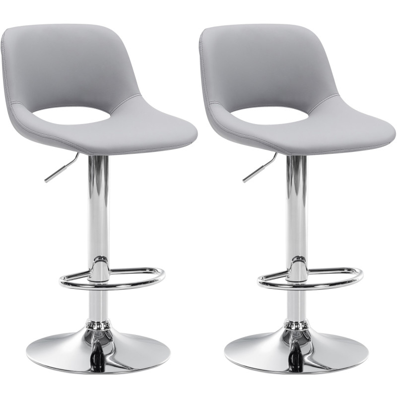 Lot de 2 tabourets de bar Camden, simili cuir, gris chrome