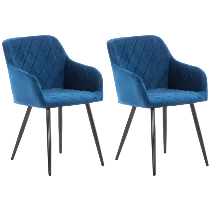 Ensemble de 2 chaises de salle à manger Shila en velours bleu