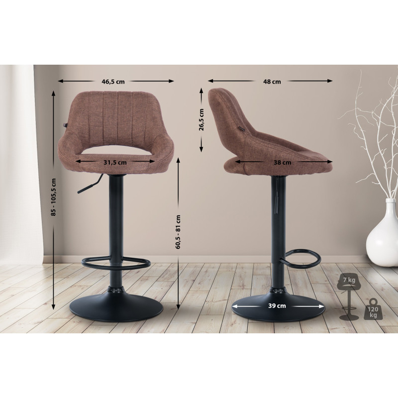 Lot de 2 tabourets de bar Milet tissu B marron