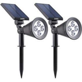 LUMISKY Pack de 2 Spots solaires extÈrieur Ètanches - 4 LEDs blanches - 200 Lm - Tete pivotante a 90∞C