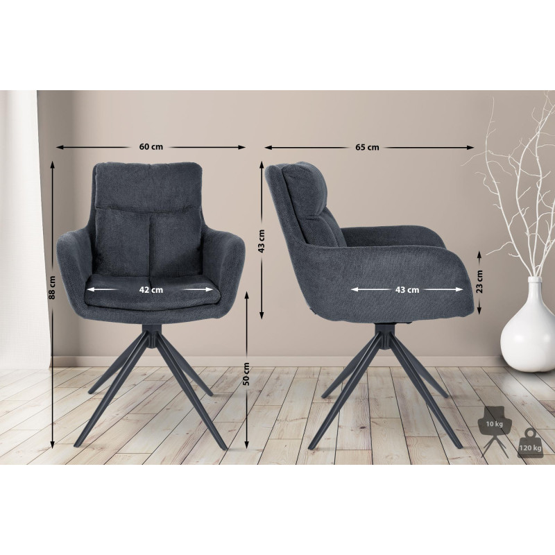 Chaise de salle à manger Vilas, tissu noir