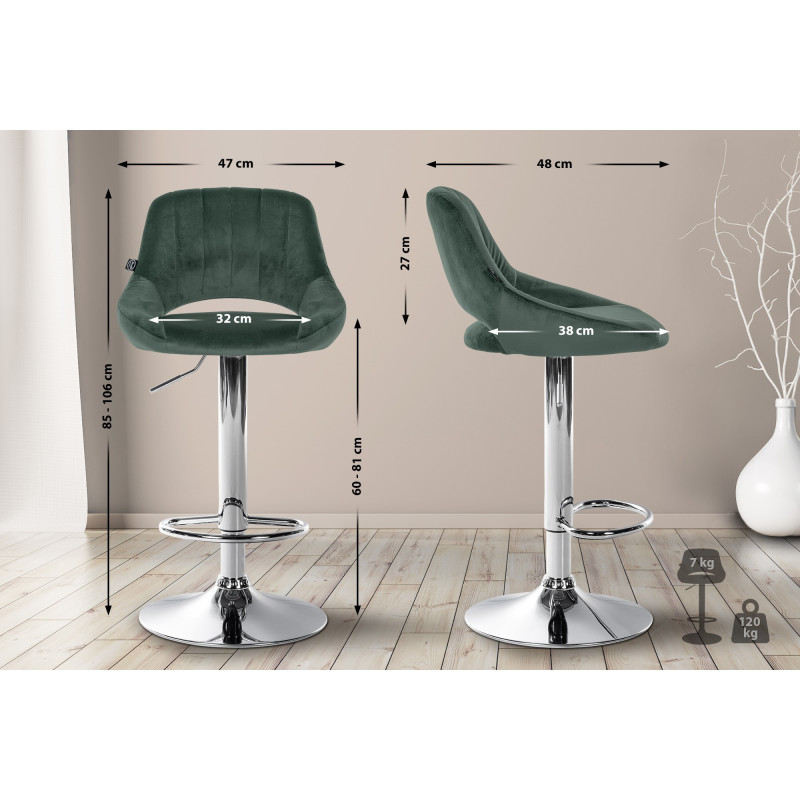 Lot de 2 tabourets de bar Milet velours C vert