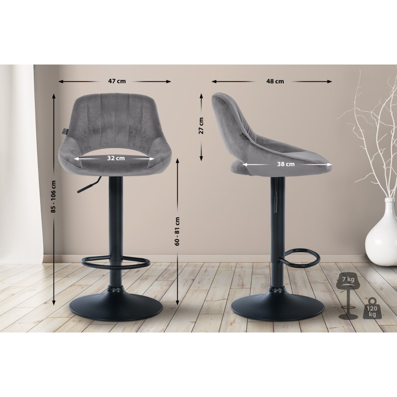 Lot de 2 tabourets de bar Milet velours B gris foncé
