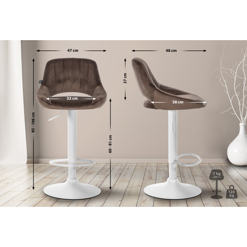 Lot de 2 tabourets de bar Milet velours W marron