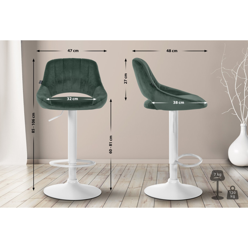 Lot de 2 tabourets de bar Milet velours W vert