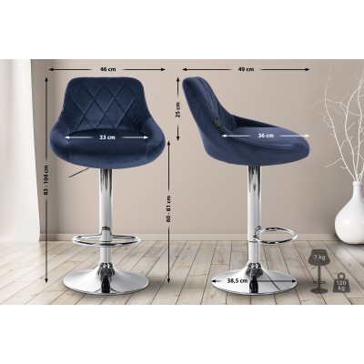 Lot de 2 tabourets de bar Lazio velours chrome